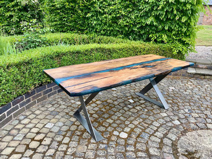 150 year old Bog Elm Resin River Dining Table by Manor Wood Designs