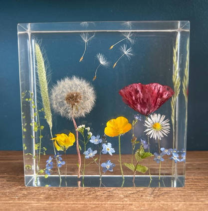 Wild Flower Resin Square with Dandelion by Bea_utiful Creations