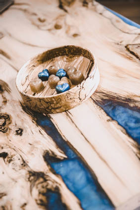 Blue Metallic and Resin Yew Table