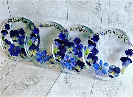 Claire Lanchester Floral Coasters Blue