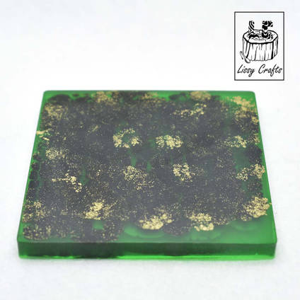 Green, Black and Gold Resin Coaster by Lissy Crafts
