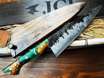 Green Metallic Resin and Wood Knife Handle by JCL