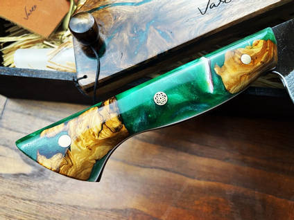 Green Resin and Wood Knife Handle Close up by JCL