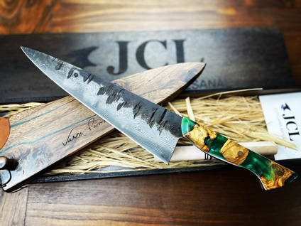 Green Resin and Wood Knife Handle by JCL