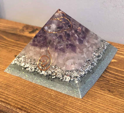 Orgonite Pyramid with Amethyst in Resin