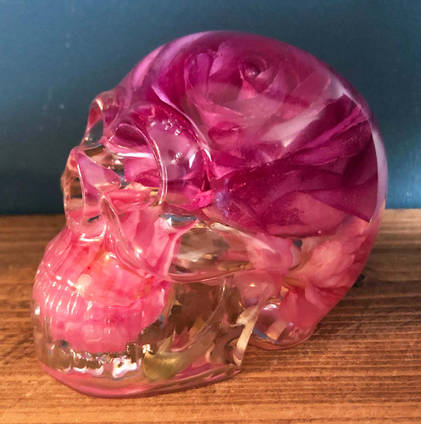 Pink Rose Resin Skull Side View