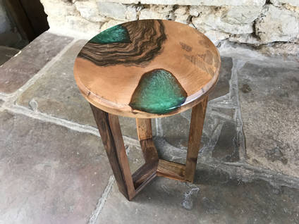 Round Walnut and Resin Table