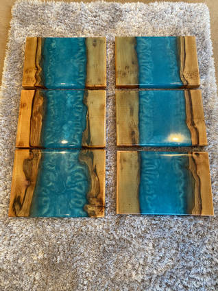 Wood and Blue Resin Serving Boards