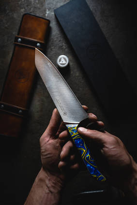 Blue and Gold Resin Knife Handle by APOSL