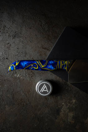 Gold and Blue Knife Handle by APOSL