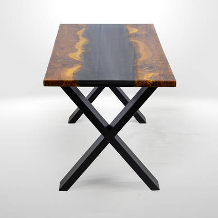 Brown Tiger Oak with Charcoal Resin River by Black Oak Wood Co.