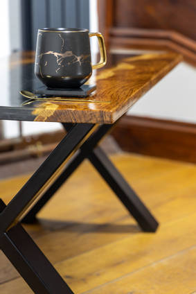 Brown Tiger Oak with Charcoal Resin River by Black Oak Wood Co.