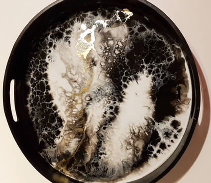 Black, White and Gold Resin Tray by Cosmos Creations