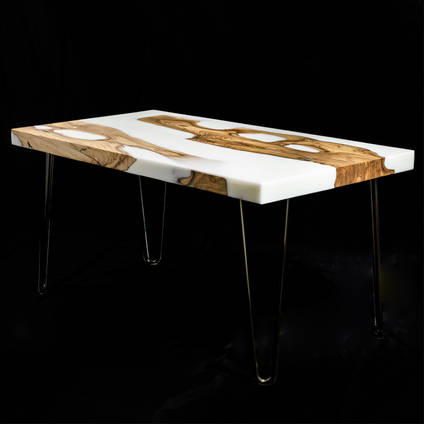Olive and Resin Table on Black Background by Black Oak Wood Co.
