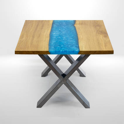 Ocean Oak and Blue Resin Table by Black Oak Wood Co.