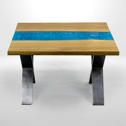 Ocean Oak and Blue Resin Table by Black Oak Wood Co.