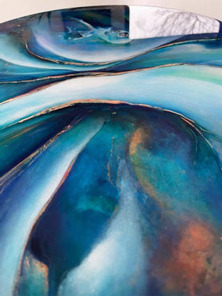 Blue Mixed Media Artwork with Resin Coating Close Up by Loonar Designs