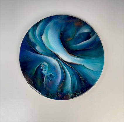 Blue Mixed Media Artwork with Resin Coating on Wall by Loonar Designs