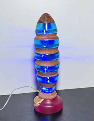 Blue Resin and Wood Striped Lamp by MB Resin Art