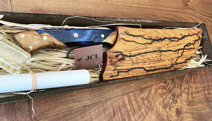 Blue Resin Knife in Box by JCL Cutelaria Artesanal