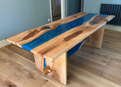 Blue Resin River Table by One Life Wood