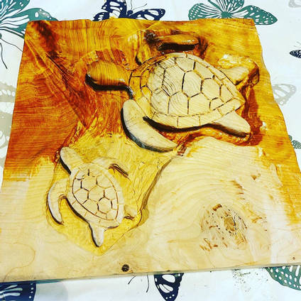 TIKKIT Designs Hand Carved Turtle Table before Resin Pour
