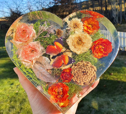Butterfly and Flower Resin Heart by Mariannes Hobby and Painting