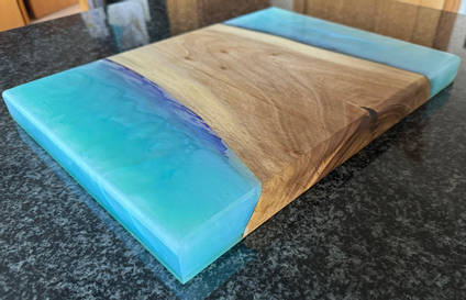 Metallic Resin and Oak Serving Board by Fusion Wood Creations