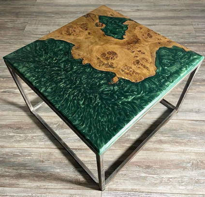 One Life Wood Wood and Green Resin Table