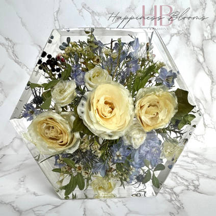 Cream Rose Resin Hexagon by Happiness Blooms Creations