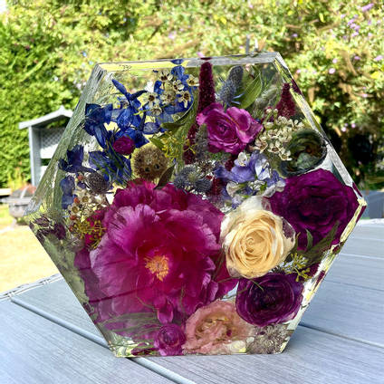 Pink Flowers Resin Hexagon by Happiness Blooms Creations