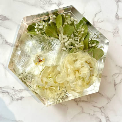 White Orchid Resin Hexagon by Happiness Blooms Creations