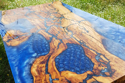 Honeycomb Electric Blue River Table Detail by Andy Cordell
