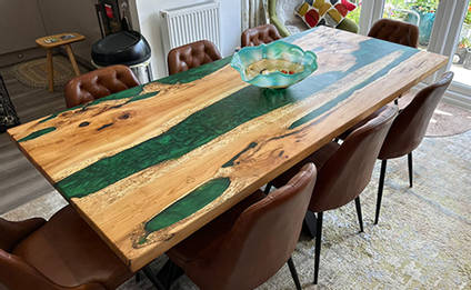 Jade Green & English Yew Table with chairs by The Woodyard Ockeridge