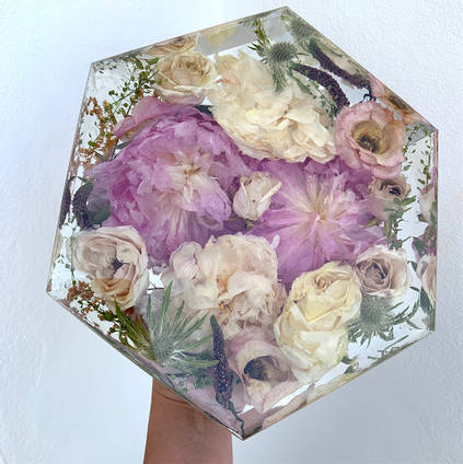 Pink Flower Resin Hexagon by Joanybow Designs