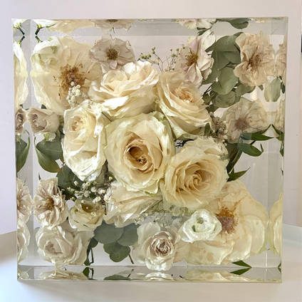 White Flower Resin Square Block by Joanybow Designs