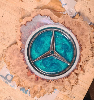 Mercedes Inspired Wood and Resin Clock - Turquoise Resin Pour