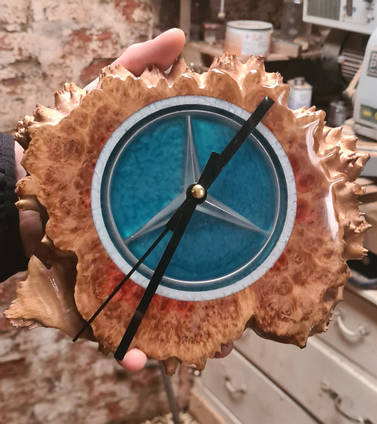 Mercedes Inspired Wood and Resin Clock