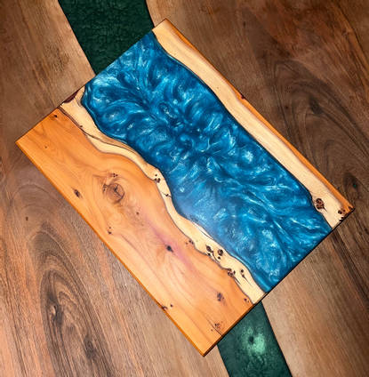 Metallic Blue Resin and Wood River Serving Board by One Life Wood