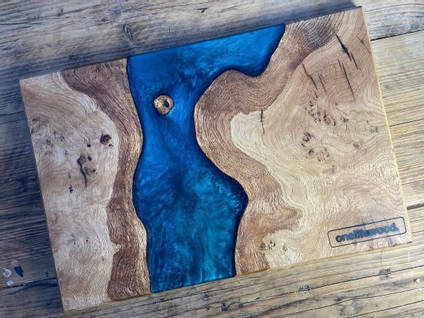 Metallic Blue Resin and Wood Serving Platter by One Life Wood