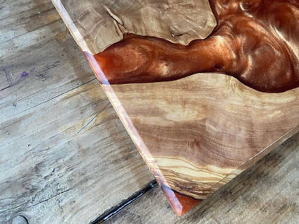 Metallic Copper Resin and Wood Serving Board Close Up by One Life Wood