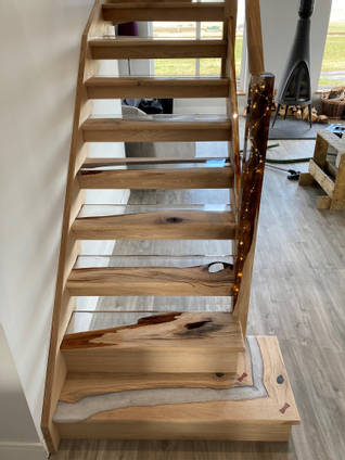 Oak and Resin Staircase front view by Cowan Carpentry