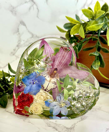 Happiness Blooms Orchid Resin Heart