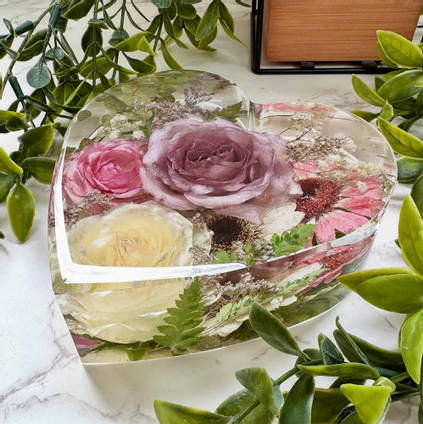 Happiness Blooms Pink and White Resin Heart