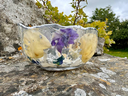 Purple and Silver Resin Bouquet Bowl from side by LLawer O Garaid