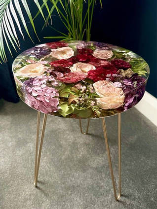 Resin and Red and Pale Pink Rose Table by Happiness Blooms Creations
