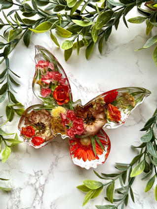 Happiness Blooms Red Flowers Resin Butterfly