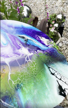Resin Coated Purple & Green Artwork Close Up by Willows Design Studio