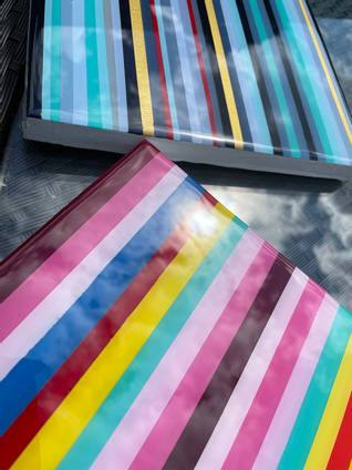 Resin Coated Striped Paintings Coasters by Willows Design Studio