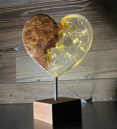 Heart Shaped Wood and Resin Lamp by MB Resin Art